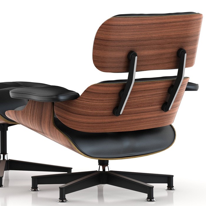 Walnut Wood Eames Replica Lounge Chair Ottoman Premium Top Grain Black